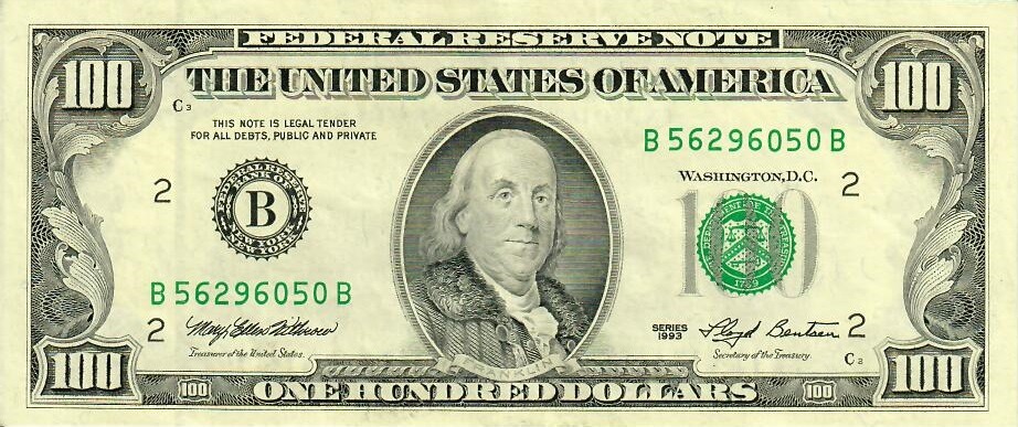 Obverse of banknote 100 US dollar