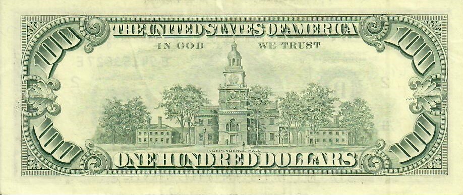 Reverse of banknote 100 US dollar