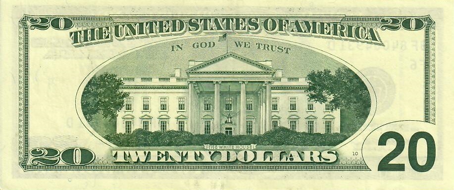 Reverse of banknote 20 US dollar