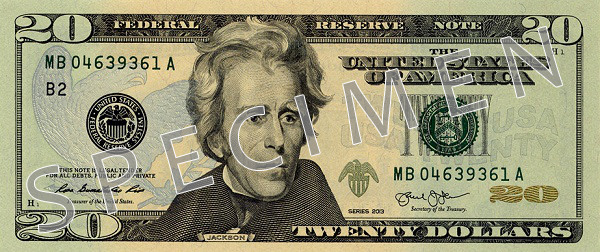 Лице на банкнота от 20 щатски долара