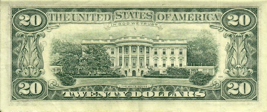 Гръб на банкнота от 20 щатски долара