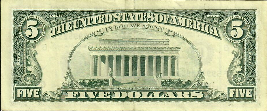 Гръб на банкнота от 5 щатски долара