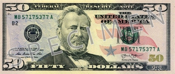 Obverse of banknote 50 US dollar