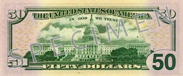 Reverse of banknote 50 US dollar