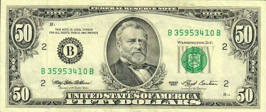 Obverse of banknote 50 US dollar