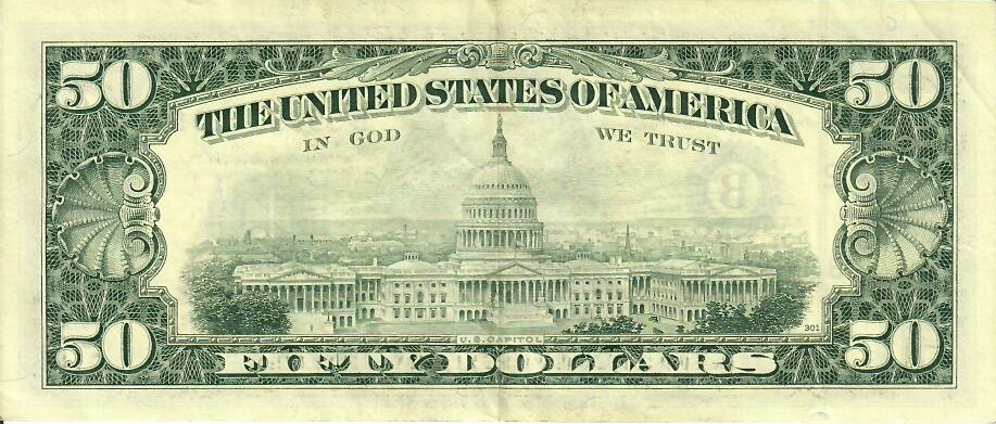 Reverse of banknote 50 US dollar