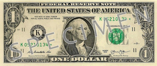 Obverse of banknote 1 US dollar