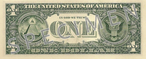 Reverse of banknote 1 US dollar